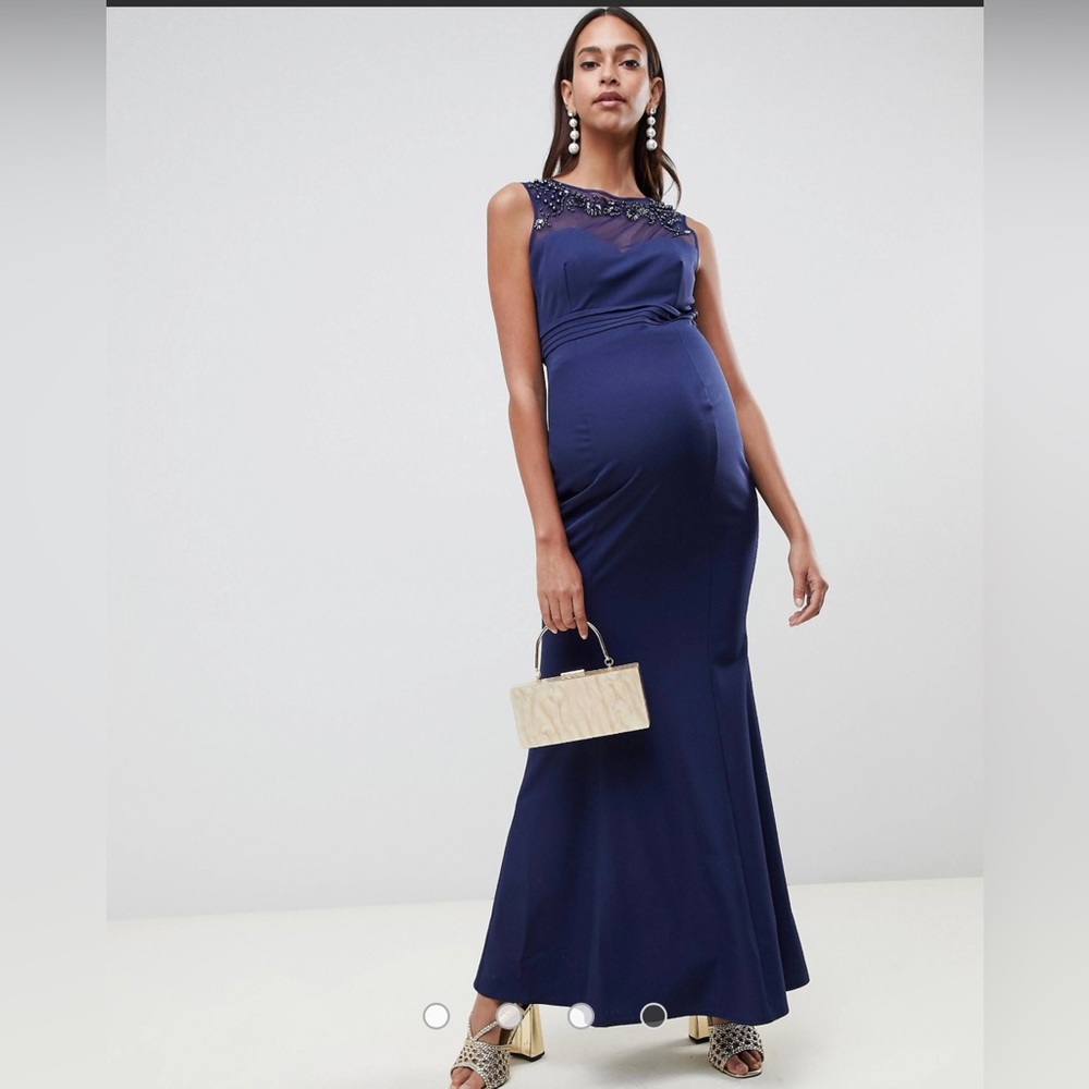 Asos embellished neck maternity dress in navy